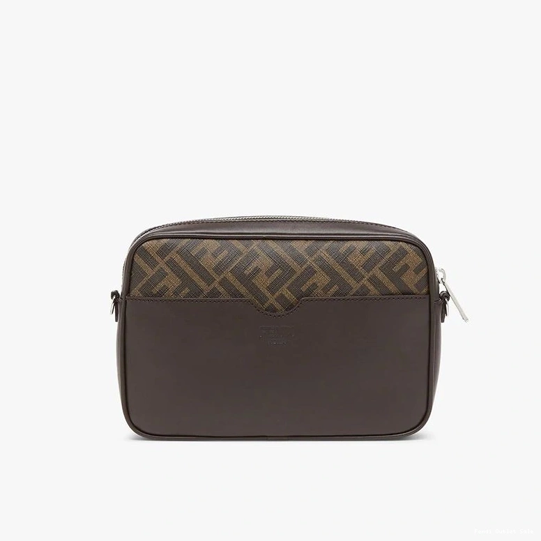 Cheap Brown FF Camera Logo Fendi Motif In Compact Fabric ROMA Case 0825